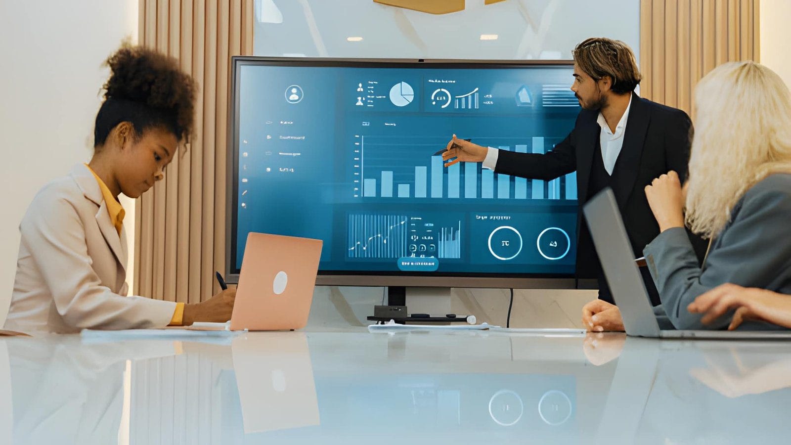 Team presenting business analytics dashboard